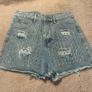 Rhinestone denim shorts